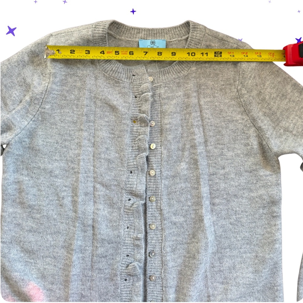 🌟CeCe Light Gray Ruffle Hem Coquette Style Button Up Cardigan Sweater - Picture 4 of 6